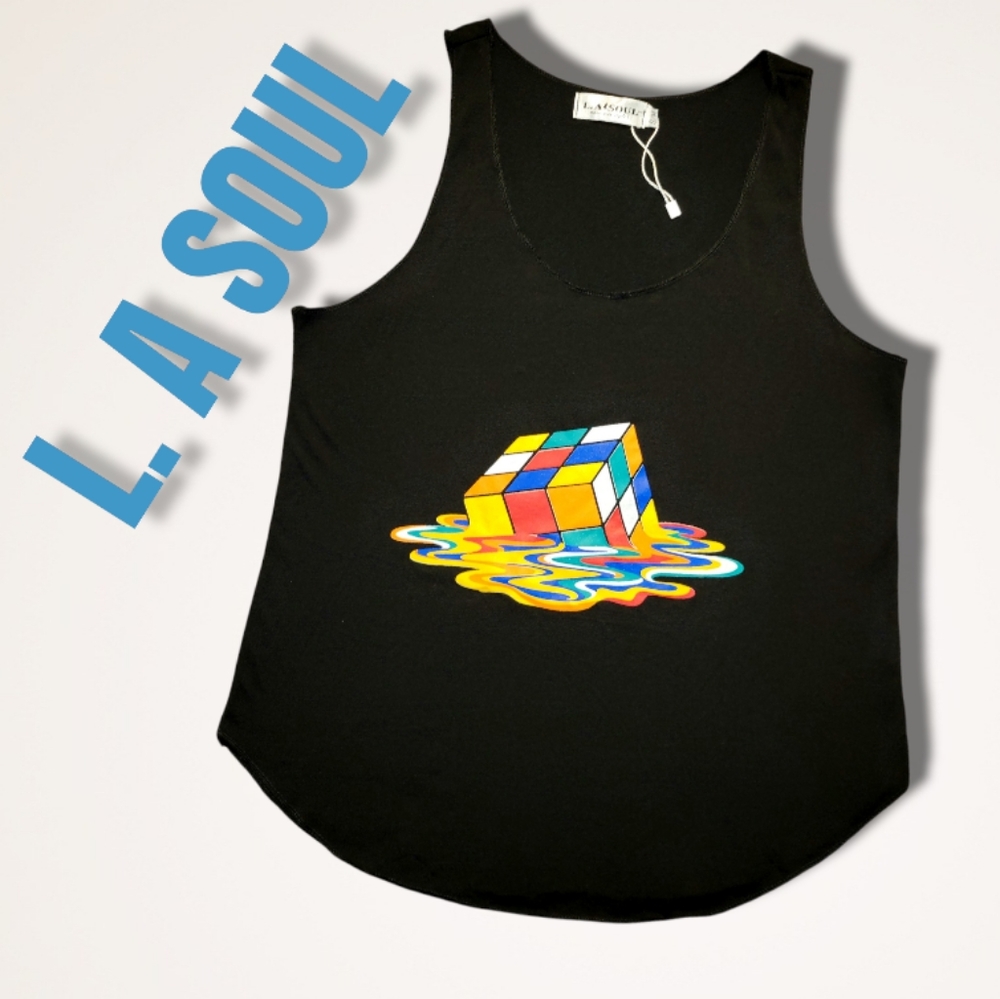 💥LA SOUL Melting Rubiks Cube Graphic Flowy Tank Top Size S/M